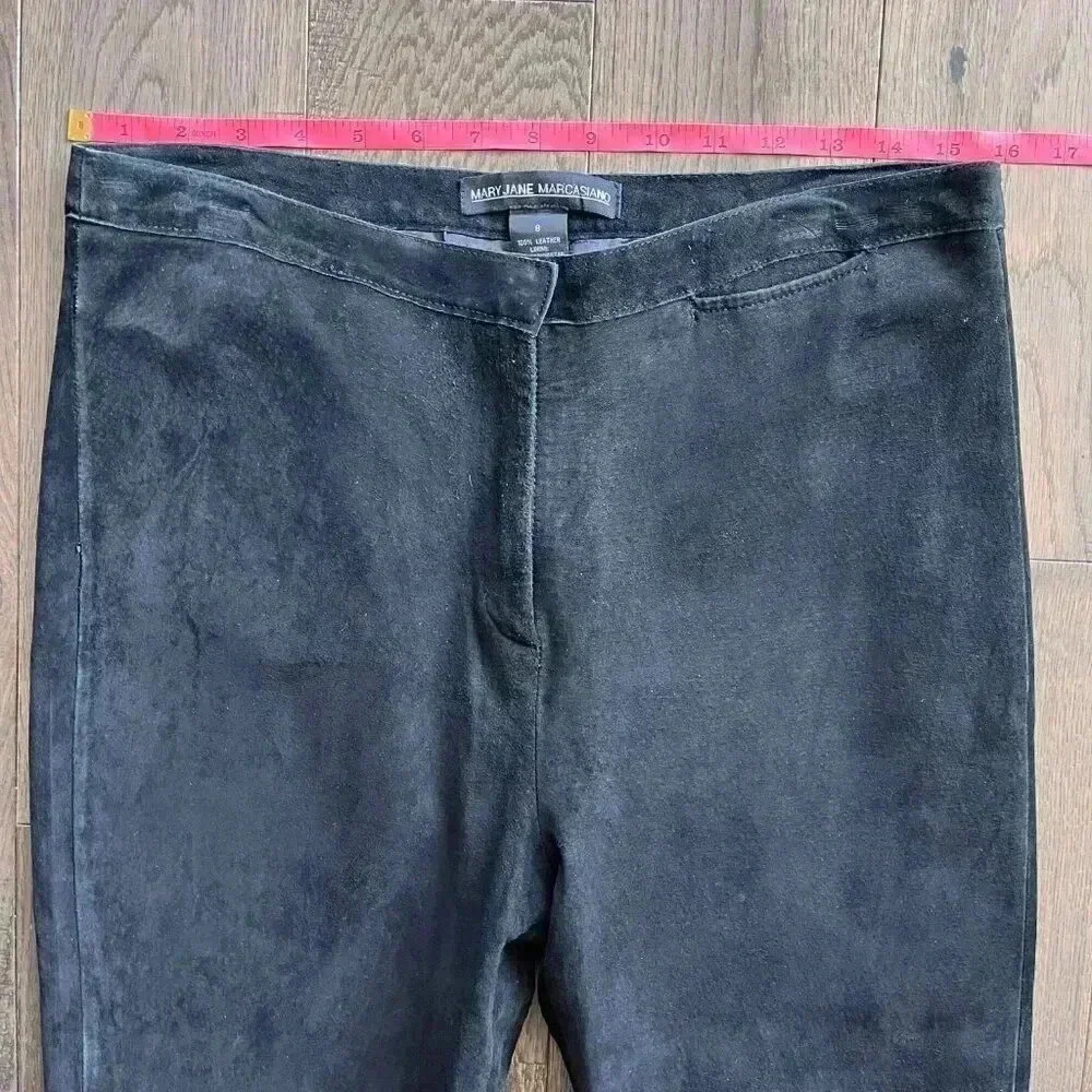 Mary Jane Marcasiano Black Suede Leather Bootcut Pants Size 8 Designer Lined - Picture 4 of 6